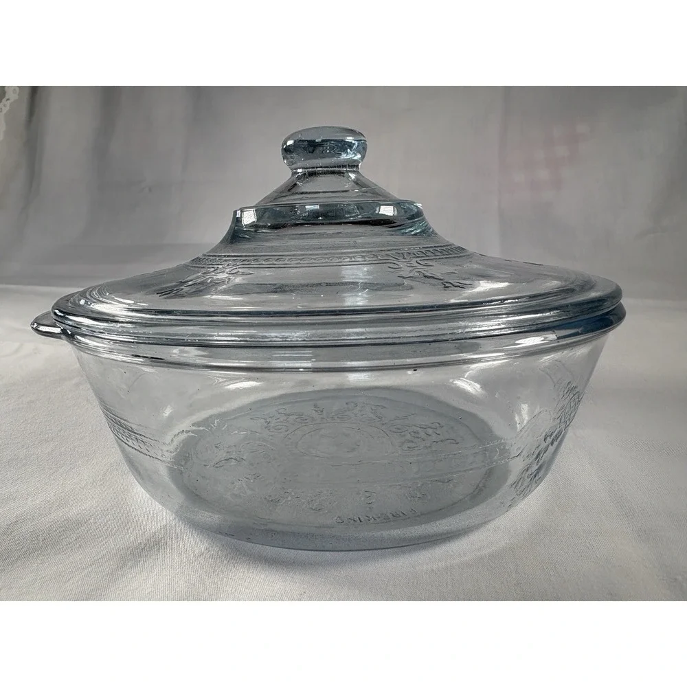 VTG Fire King Sapphire Blue Casserole Dish & Lid Philbe Embossed 7